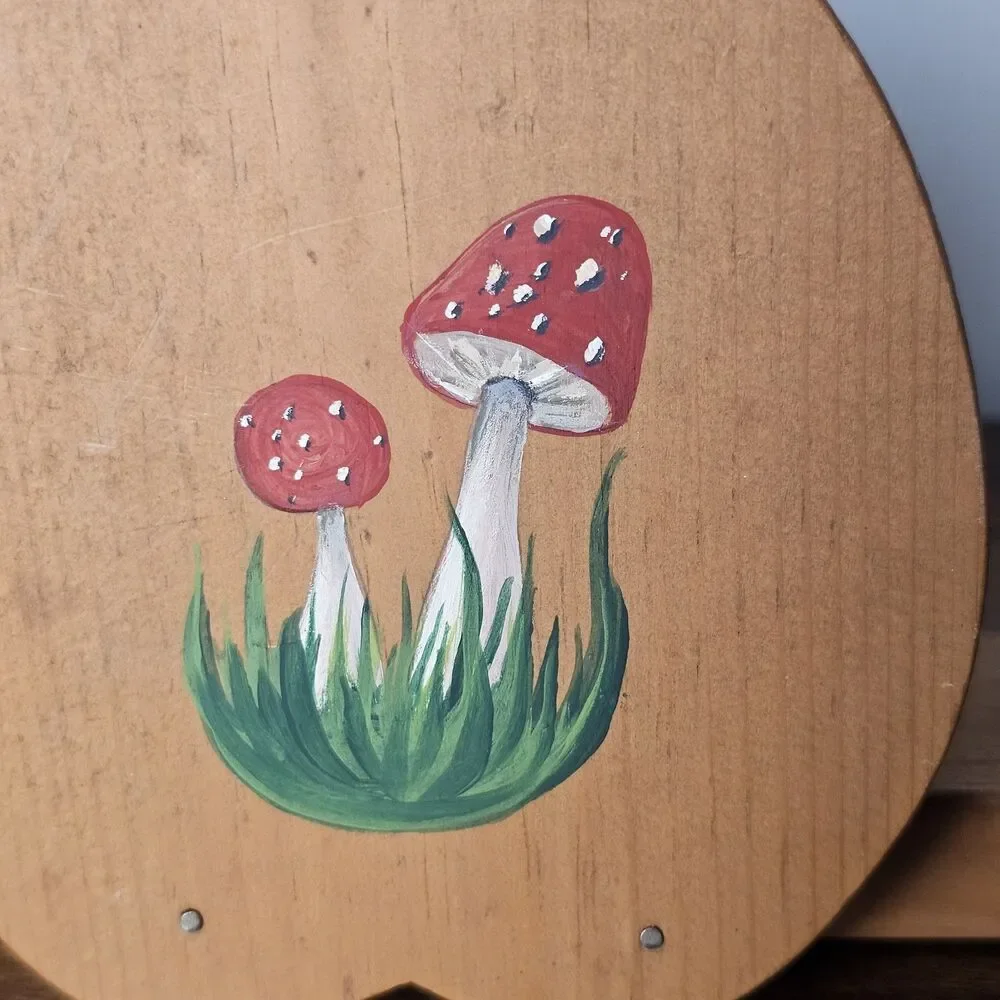 Handmade Hand-Painted Wooden Mushroom Napkin Holder Cottagecore Rustic Folk Art
